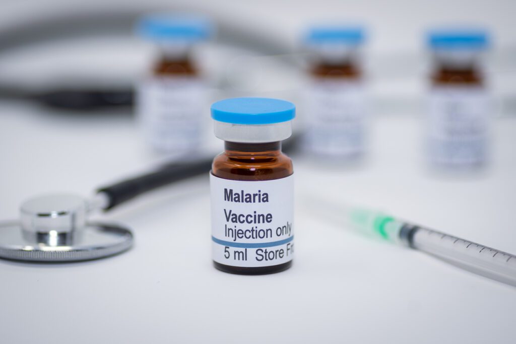 small bottle of malaria vaccine